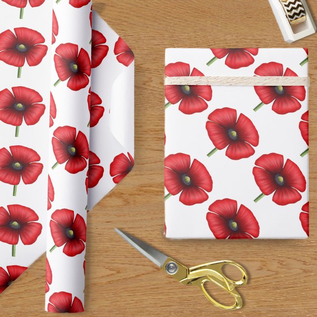 Regalo Patrón de flor de amapola roja sobre papel de envo (Pretty poppy wrapping paper just for you)