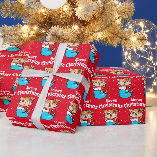 Regalo Patrón de Navidad Meowy divertido papel de envolve (Vacaciones)