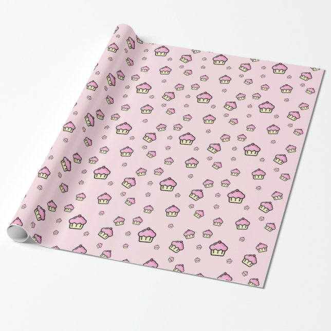 Regalo Patrón de quequitos rosados Papel de envolvimiento (Desenrollado)