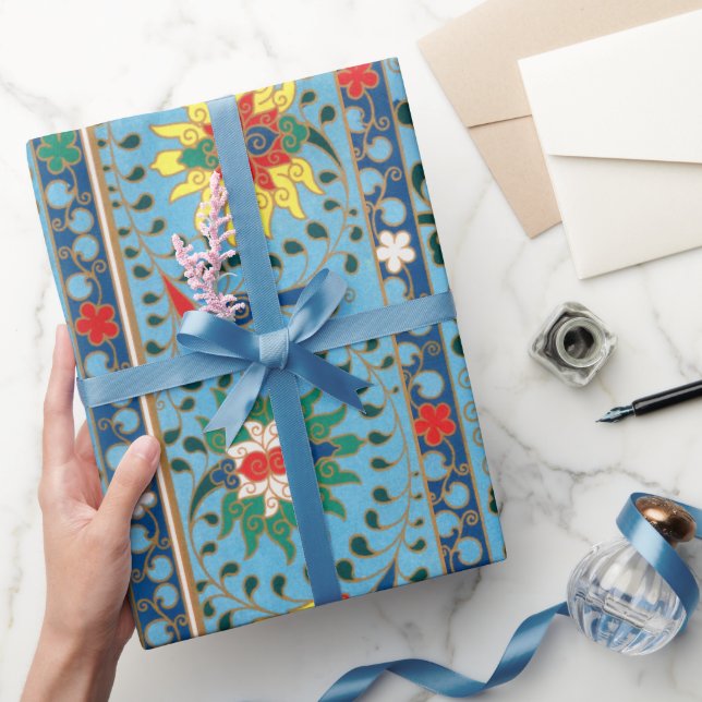Regalo Patrón floral fondo azul Papel de ajuste (Regalar)