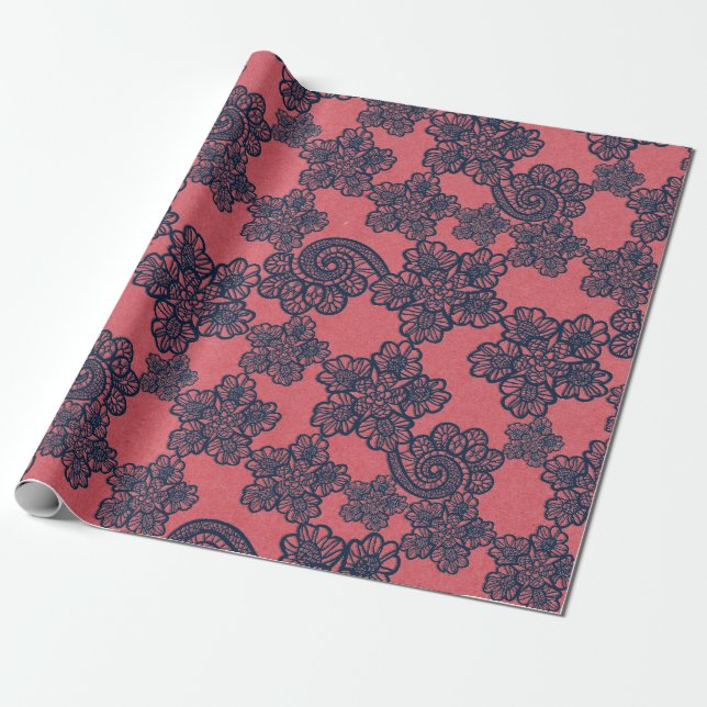 REGALO PEACH APRICOT NAVY LACE PATTERN PAPEL DE RAPAS (Desenrollado)