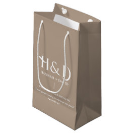 Regalo Pequeña Bolsa de bienvenida de boda con monograma taupe 