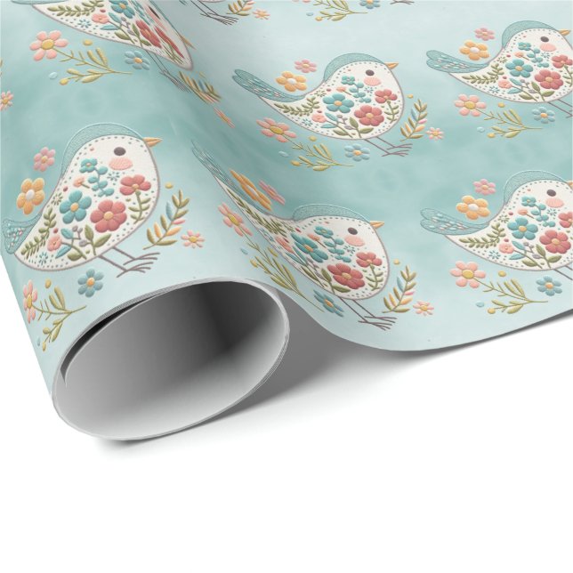 Regalo Pequeña Flores Azules Rosa de Pájaro Papel de rell (Esquina del rollo)