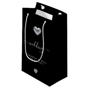 Regalo Pequeña Sencillo Boda de corazón plateado moderno Bolsa de