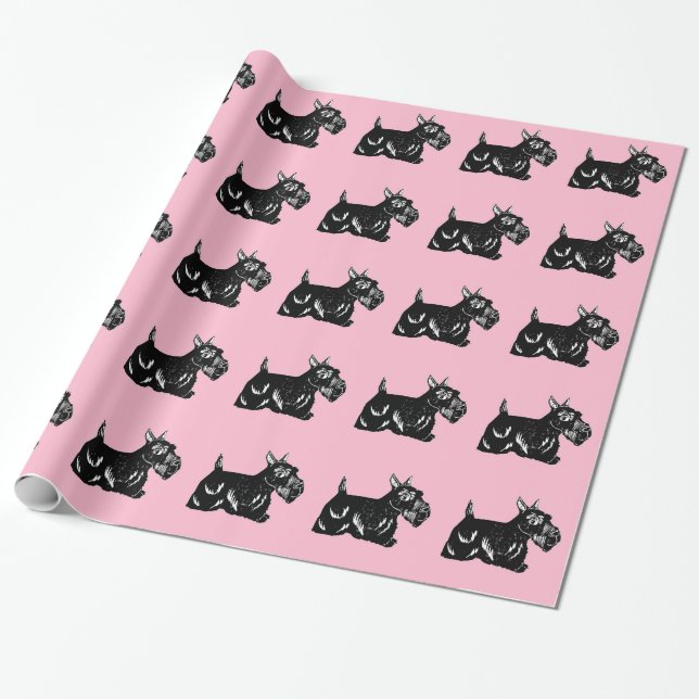 Regalo Perros escoceses con papel de envolver rosa (Desenrollado)