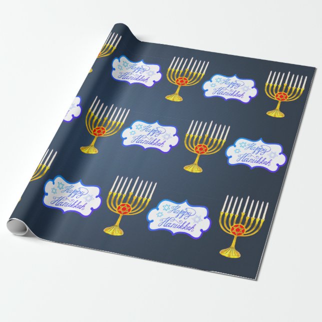 Regalo Personalice HAPPY HANUKKAH * Azul * Papel de ajust (Desenrollado)