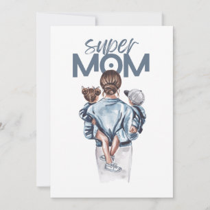 Regalo personalizado de súper mamá con hijo e hija