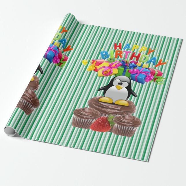 Regalo Pingüino de Papel de Acondicionamiento de Cumpleañ (Desenrollado)