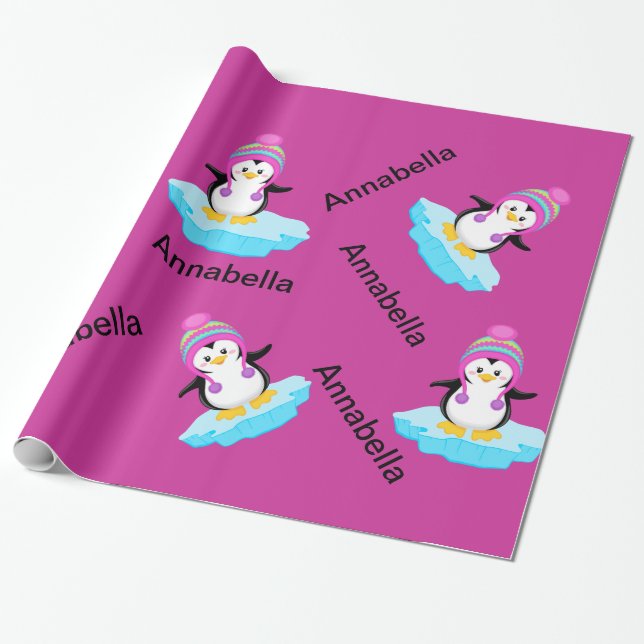 Regalo Pingüino en el papel de embalaje personalizado (Desenrollado)