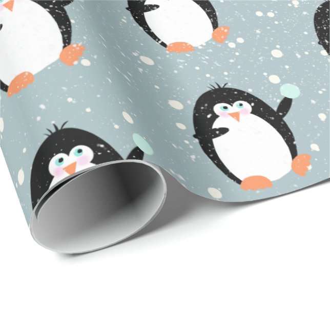Regalo Pingüinos navidades Con Papel De Envoltura De Bola (Esquina del rollo)