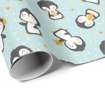 Pingüinos navidades escuetos en papel de envolvimi