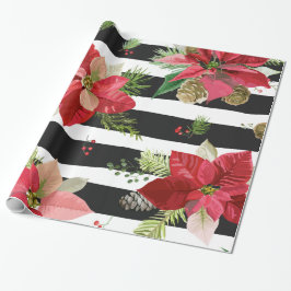 Regalo Poinsettias, papel de embalaje rayado negro