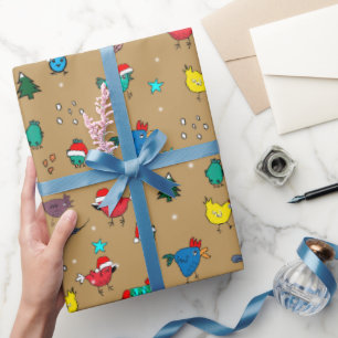 Regalo Pollos de Navidad en papel de envolver dorado