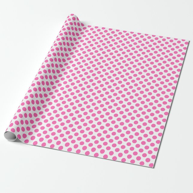 Regalo Punto de polka rosa sobre papel de envolver blanco (Desenrollado)