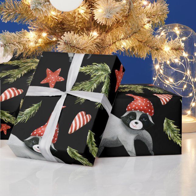 Regalo Raccoons Funny Black | Papel de envolvimiento de á (Vacaciones)