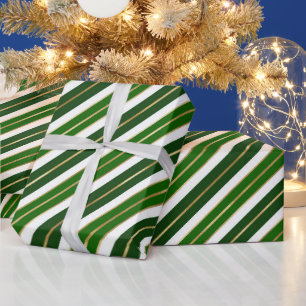 Regalo Rayas de Navidad con papel de aluminio verde, blan