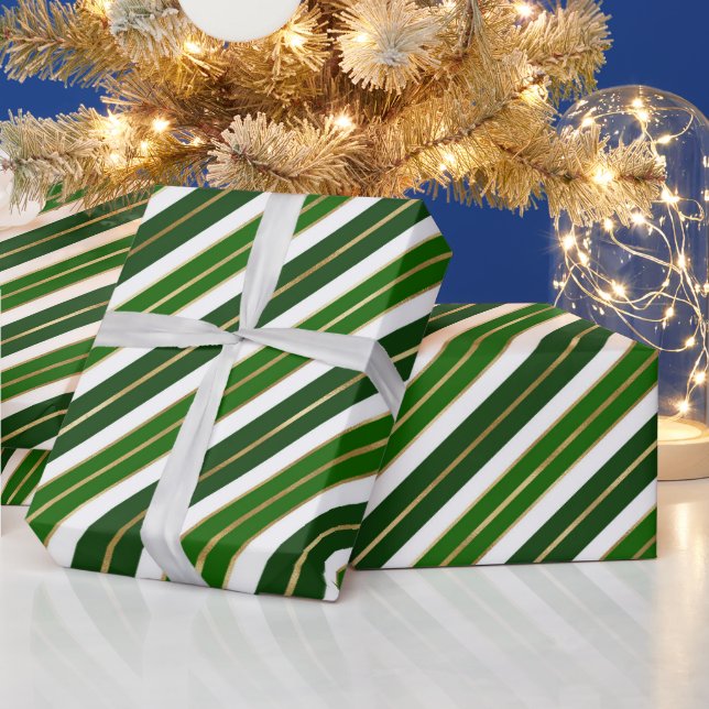 Regalo Rayas de Navidad con papel de aluminio verde, blan (Vacaciones)