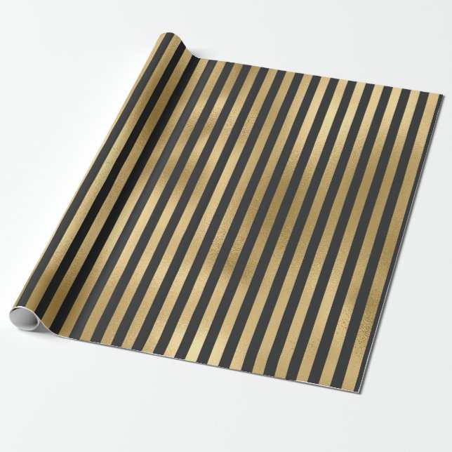 Regalo Rayas de papel de aluminio gris y dorado (Desenrollado)