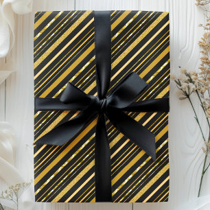 Regalo Rayas de papel de aluminio negro y dorado elegante
