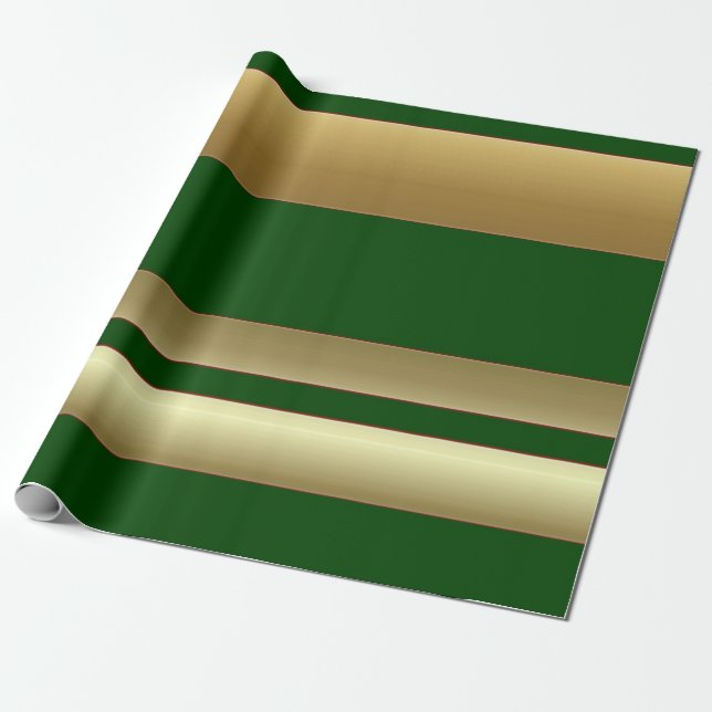 Regalo Rayas verdes y papel de embalaje de oro (Desenrollado)