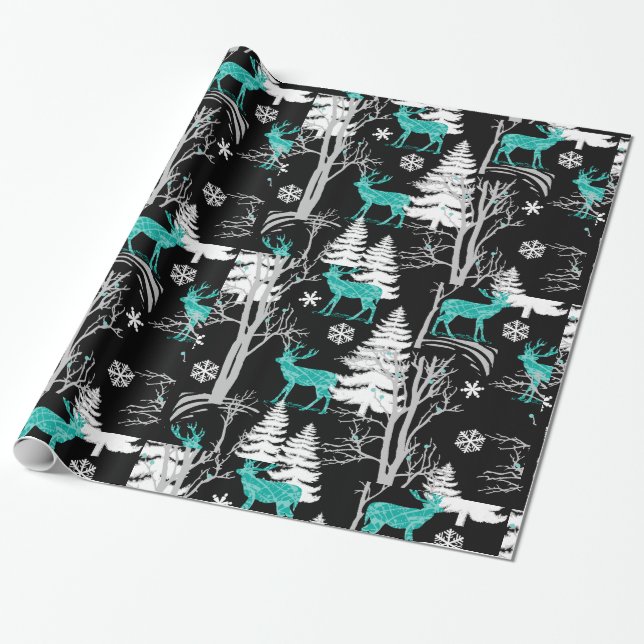 Regalo Reno azul en el papel de embalaje del día de (Desenrollado)