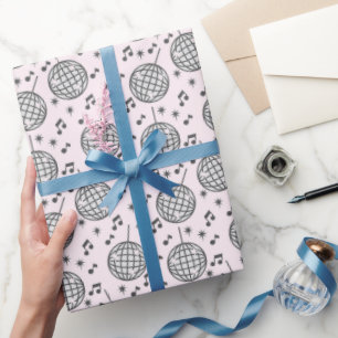 Regalo Retro Disco Ball Nota Musical Rosa Papel de envolv