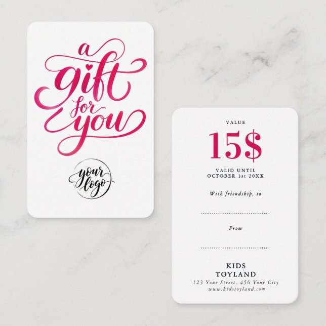 Regalo Rojo Blanco Chic  Descuento Caligrafía Pint (Anverso / Reverso)