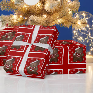 Regalo Rojo: Papel de envolvimiento de oso para navidades