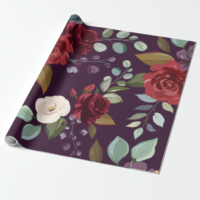 Regalo Rollo de papel de 60lb Envoltura Plum Rosas púrpur (Desenrollado)