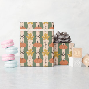 Regalo Rollo de papel de envolver de hojas y calabaza dib