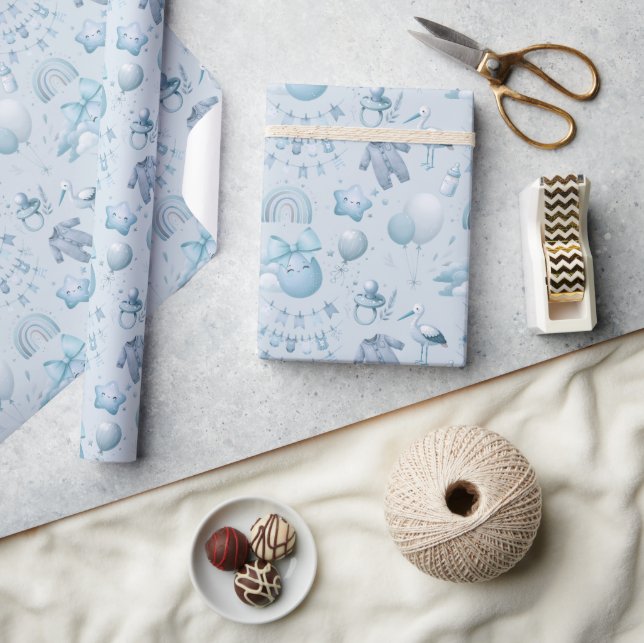 Regalo Rollo de papel de envolvimiento azul de Baby Showe (Artesanía)