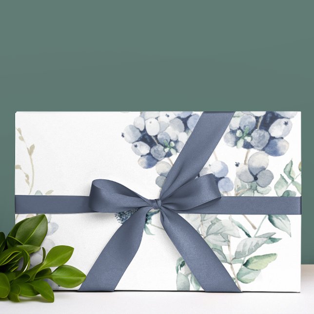 Regalo Rollo de papel de envolvimiento de flores azul tur (Celebrate someone special with this lovely dusty blue watercolor floral wrapping paper! )
