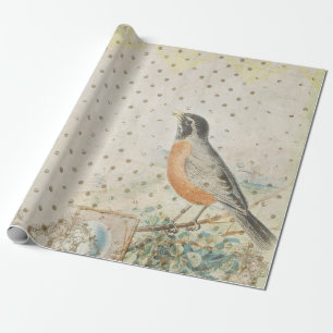 Regalo Rollo del papel de embalaje del pájaro del vintag