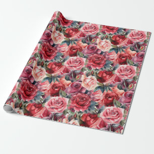 Regalo Rosas de acuarela envolver papel rollo