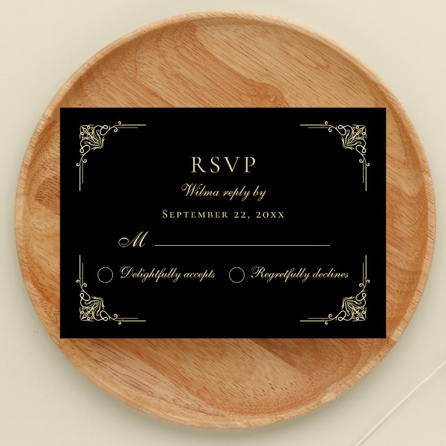 Regalo RSVP de lujo clásico elegante negro de oro (Subido por el creador)