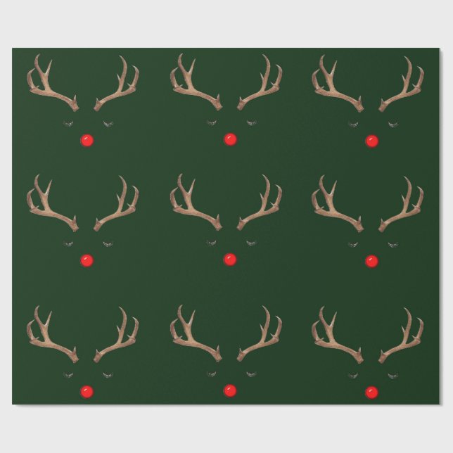 Regalo Rudolph Papel de envolvimiento verde oscuro (Superficie plana)
