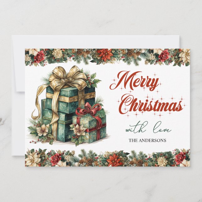 Regalo rústico verde y dorado elegante de Navidad (Anverso)
