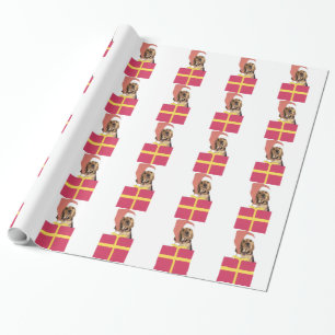Regalo Sabueso en papel de embalaje del gorra de Santa