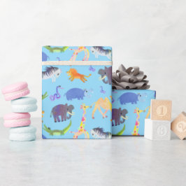 Regalo Safari salvaje sobre papel de envolvimiento azul p
