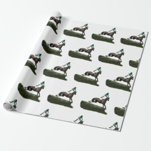 Regalo Saltando Jockey De Caballo En Papel Verde