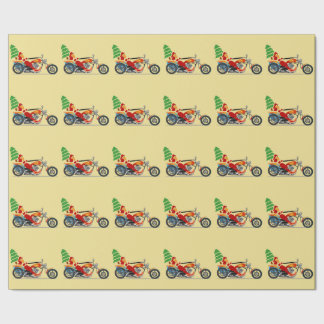 Regalo Santa en un papel de embalaje de la motocicleta
