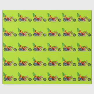 Regalo Santa en un papel de embalaje de la motocicleta
