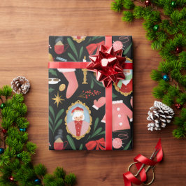 Regalo santa y mrs claus papel de embalaje de vacaciones