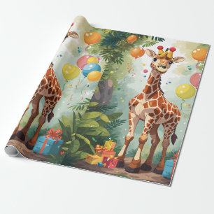 Regalo Sonriente jirafa en la jungla Papel de envolver