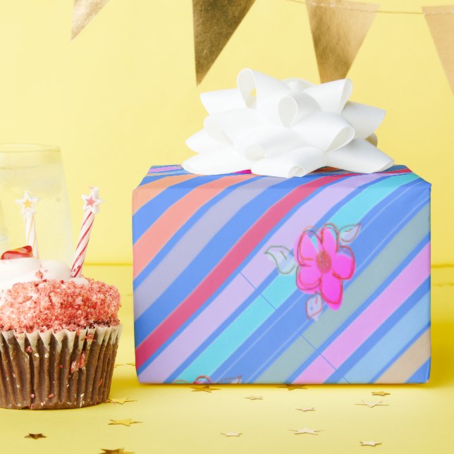 Regalo Stripe con papel floral azul y rosa envuelto de re (Fiesta de cumpleaños )