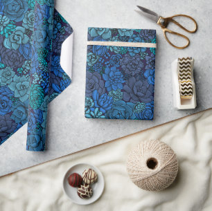Regalo Suculentos en papel de envoltura azul