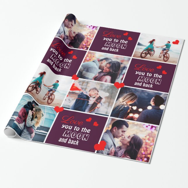 Regalo Te amo a la luna y el papel de envoltura de fotos  (Desenrollado)