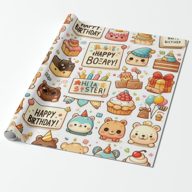 Regalo Tema de cumpleaños de papel de relleno (Desenrollado)