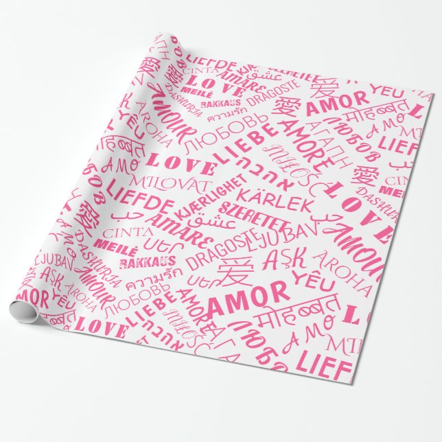 Regalo Texto de amor multilingüe Papel de ajuste Elegir c (Desenrollado)