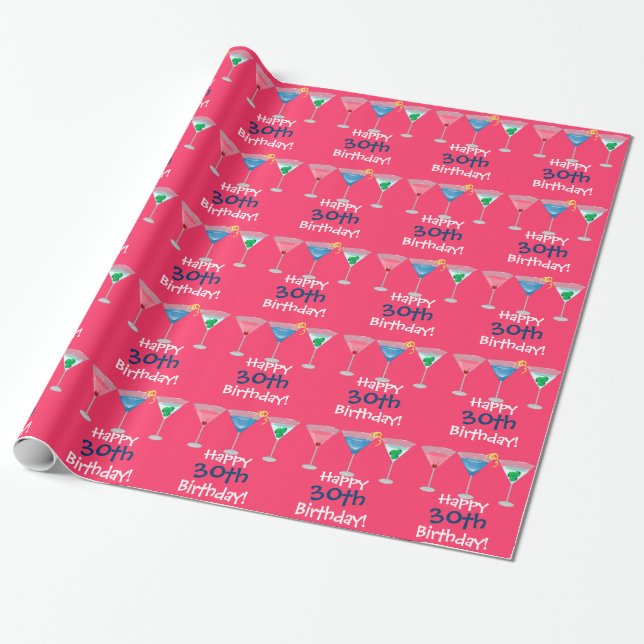 Regalo ¡Trigésimo cumpleaños feliz! Papel de embalaje de (Desenrollado)